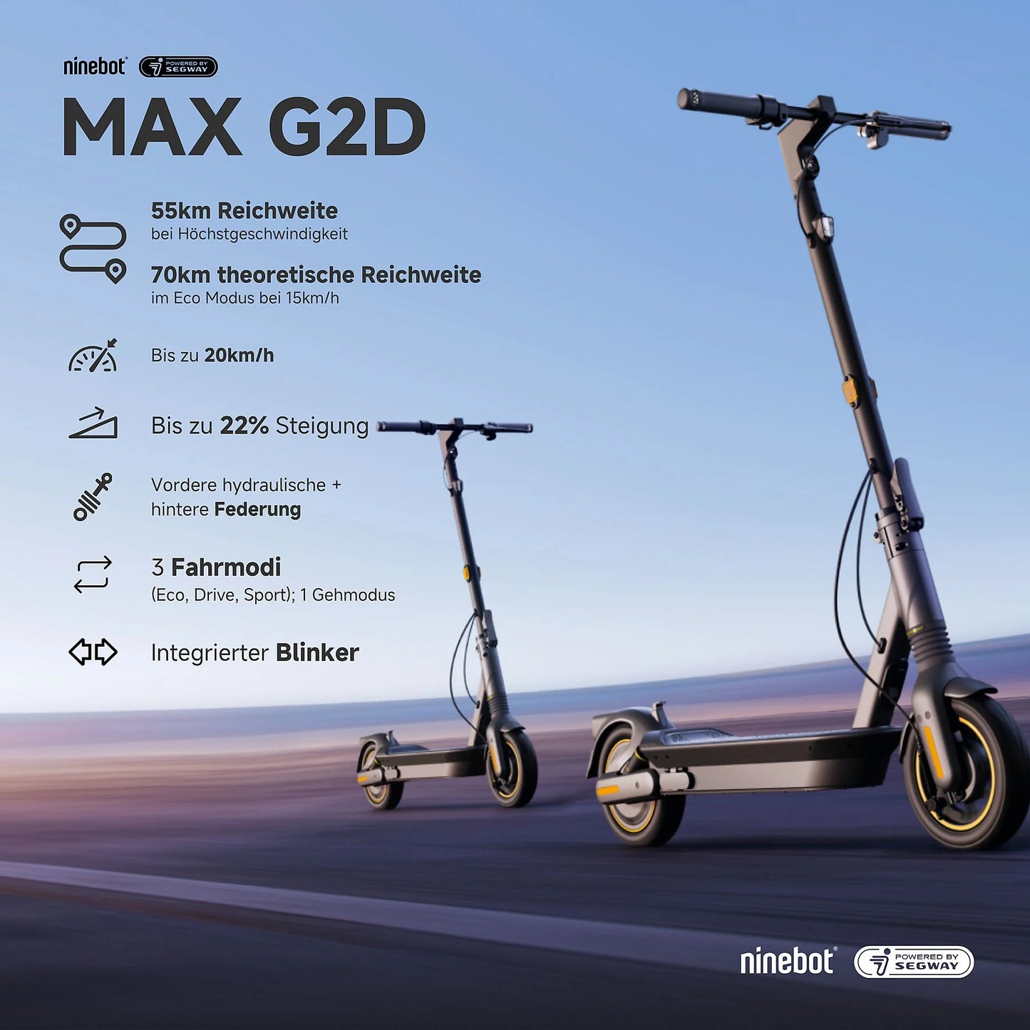 SEGWAY-NINEBOT MAX G2D POWERED BY SEGWAY E-Scooter (10 Zoll, Schwarz)